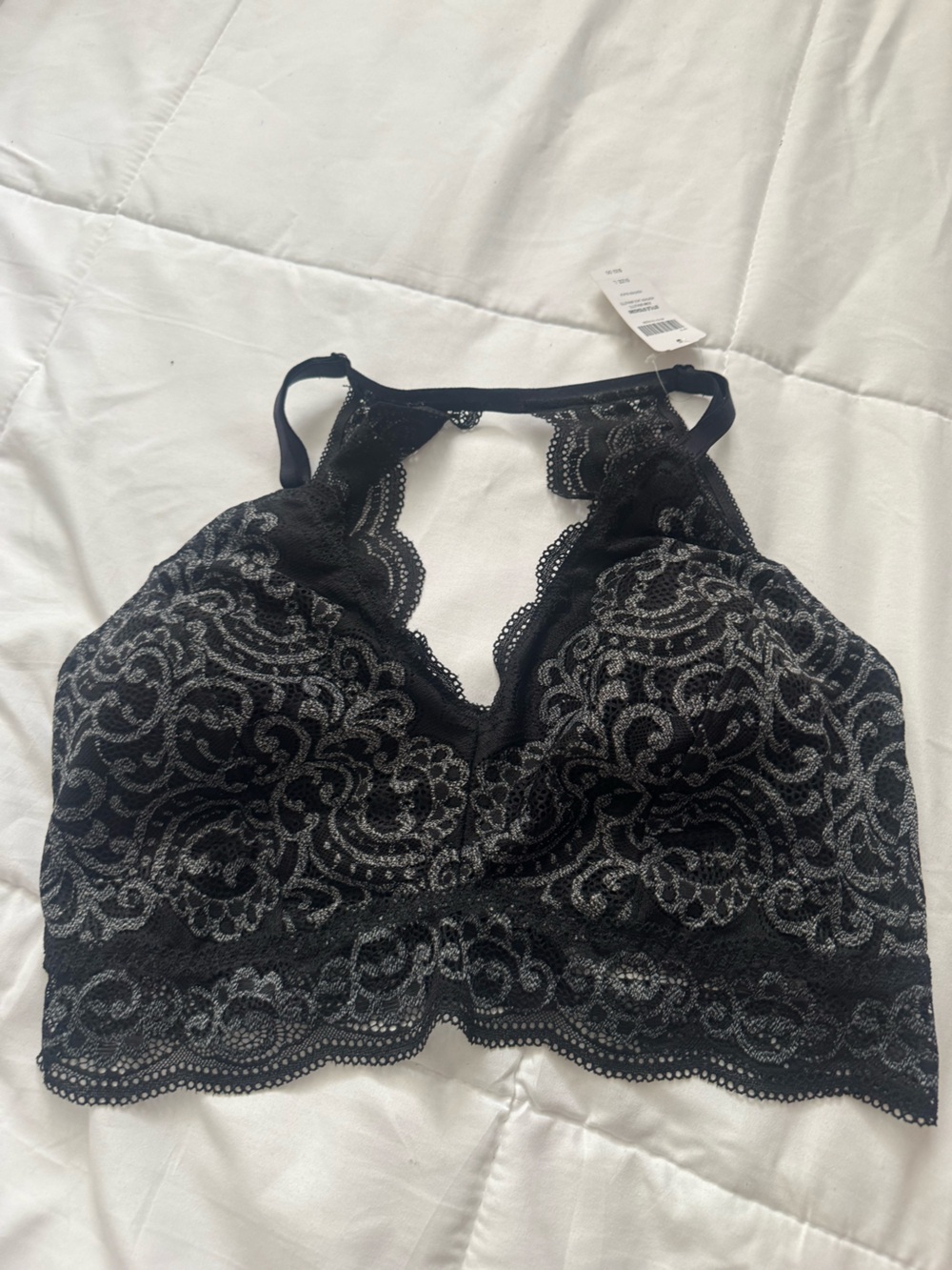 Soma Black Lace Bralette with Silver Thread Detail